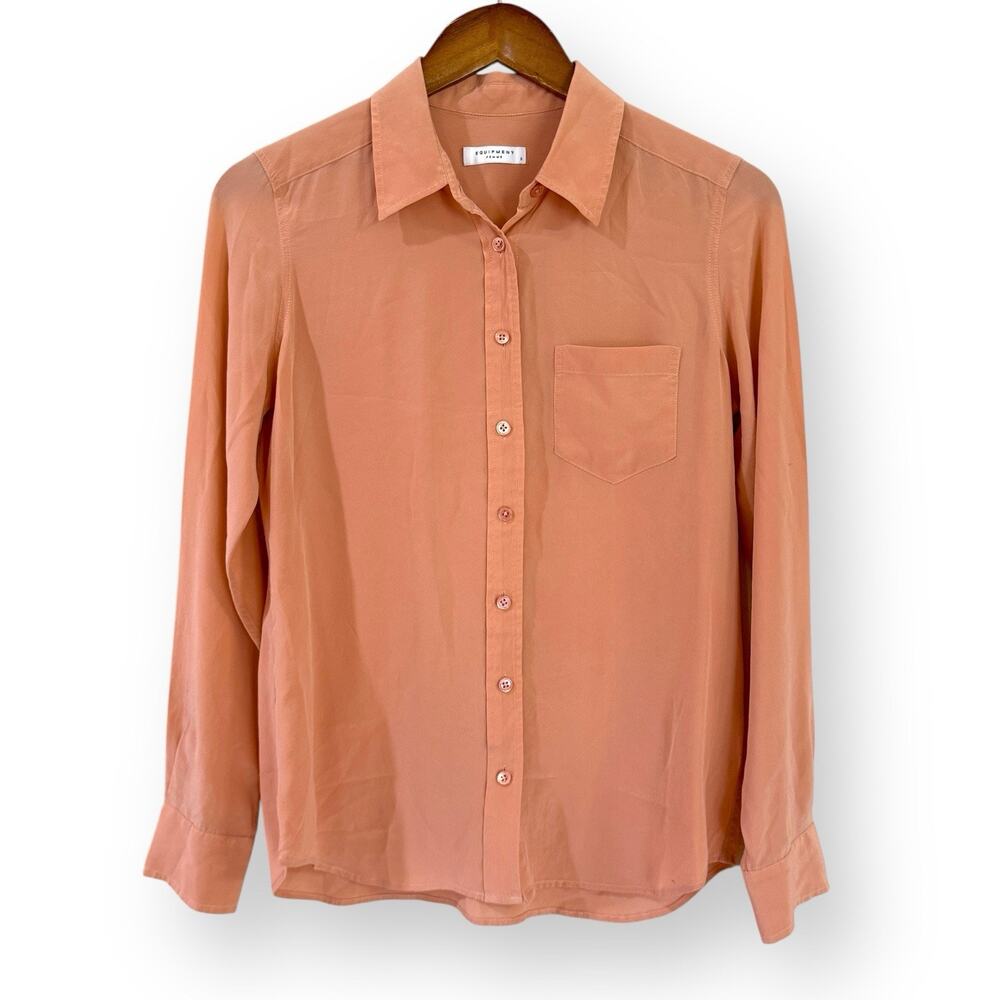 Equipment Silk Blouse Size Small Peach Orange Long Sleeve Button Up Top Shirt